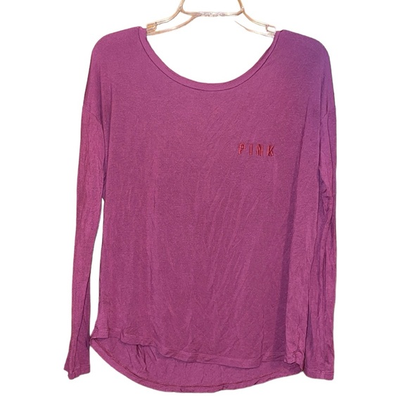 •PINK•VS PINK LIGHTWEIGHT, OVERSIZED FLOWY STRAPPY SCOOP BACK LONG SLEEVE TOP XS - Picture 1 of 7